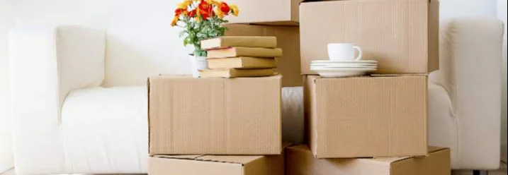 Umzugskartons stehen im Wohnzimmer